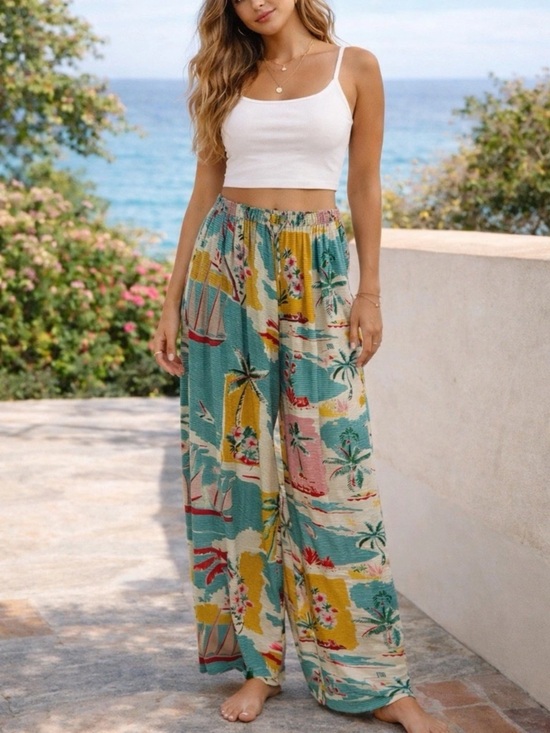 true destinations Pants - NWT True Destinations Pants Wide Leg Resort Wear Beach Tropical Cruise Women L